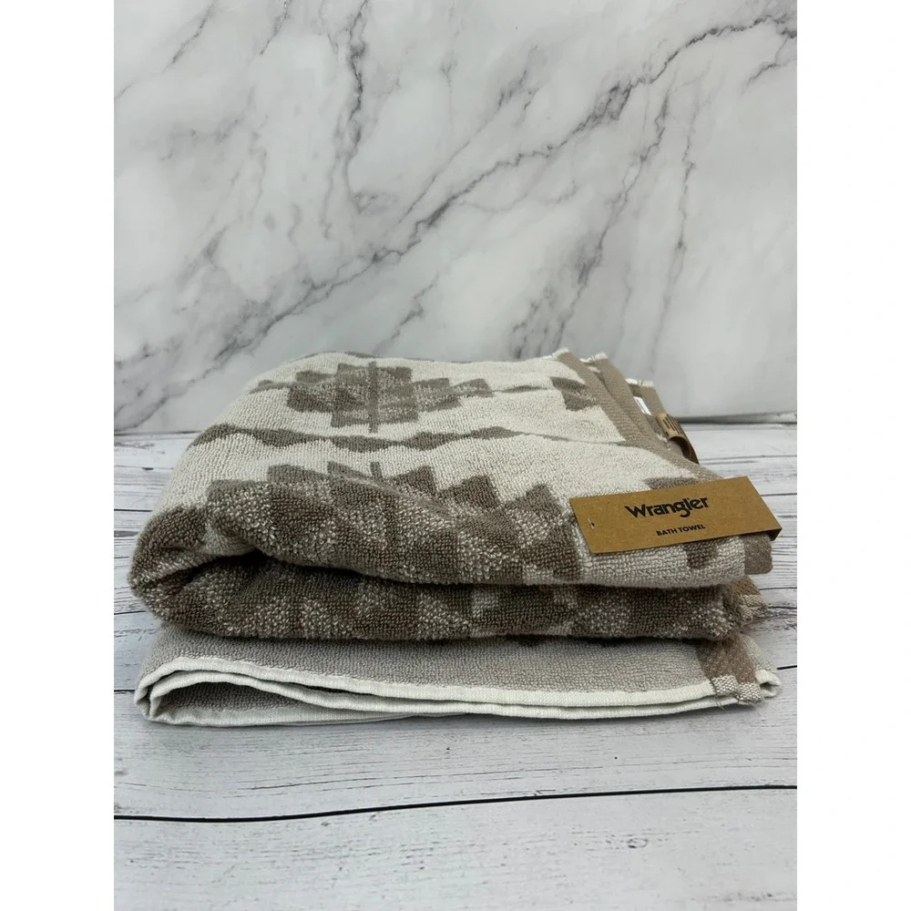 Wrangler Tan Cream Southwestern Geometric Cotton Terry Bath Towel New